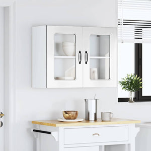 Pensile da Cucina con Porta in Vetro Kalmar Bianco Lucido 853609