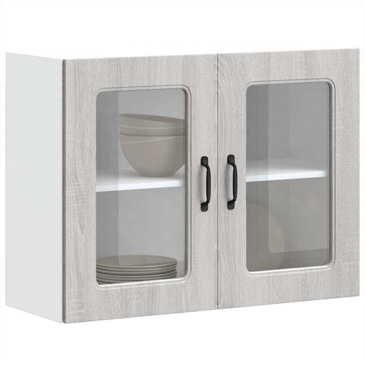 Pensile da Cucina con Porta in Vetro-Mobile Cucina da Parete Kalmar Grigio Sonoma 620815