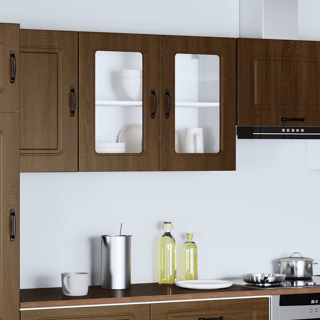 Pensile da Cucina con Porta in Vetro Kalmar Rovere Marrone 853614