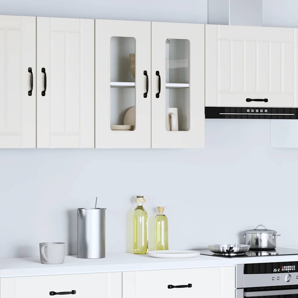 Pensile da Cucina con Porta in Vetro Kalmar Bianco Truciolato 853667