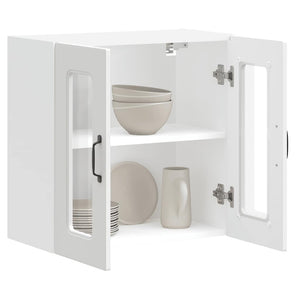 Pensile da Cucina con Porta in Vetro-Mobile Cucina da Parete Kalmar Bianco Truciolato 498032