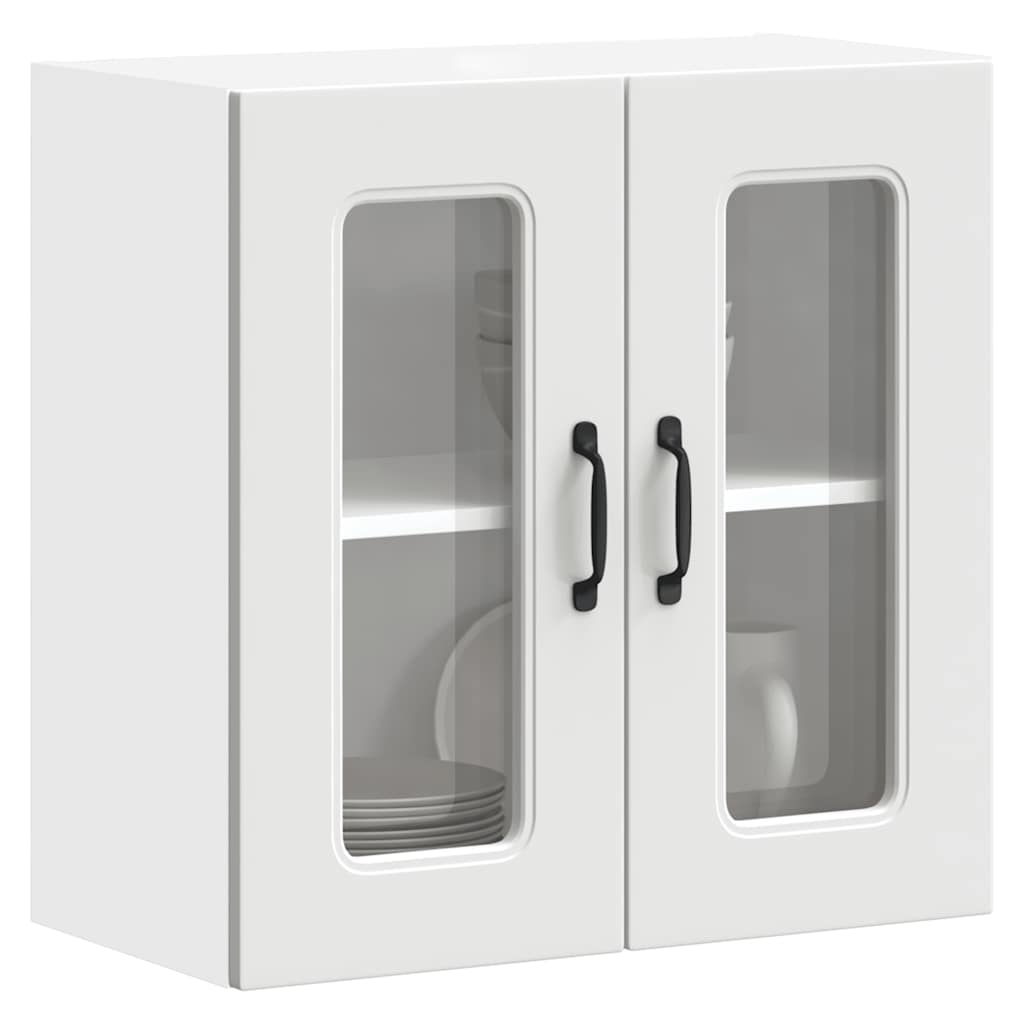 Pensile da Cucina con Porta in Vetro-Mobile Cucina da Parete Kalmar Bianco Truciolato 498032