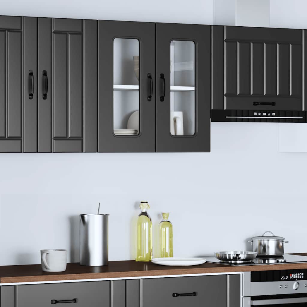 vidaXL Pensile da Cucina con Porta in Vetro Kalmar Nero Truciolato