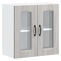 Pensile da Cucina con Porta in Vetro-Mobile Cucina da Parete Kalmar Grigio Sonoma 323352