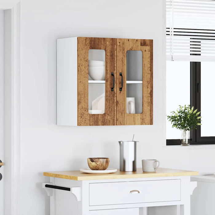 Pensile da Cucina con Porta in Vetro Kalmar Legno Vecchio 853675