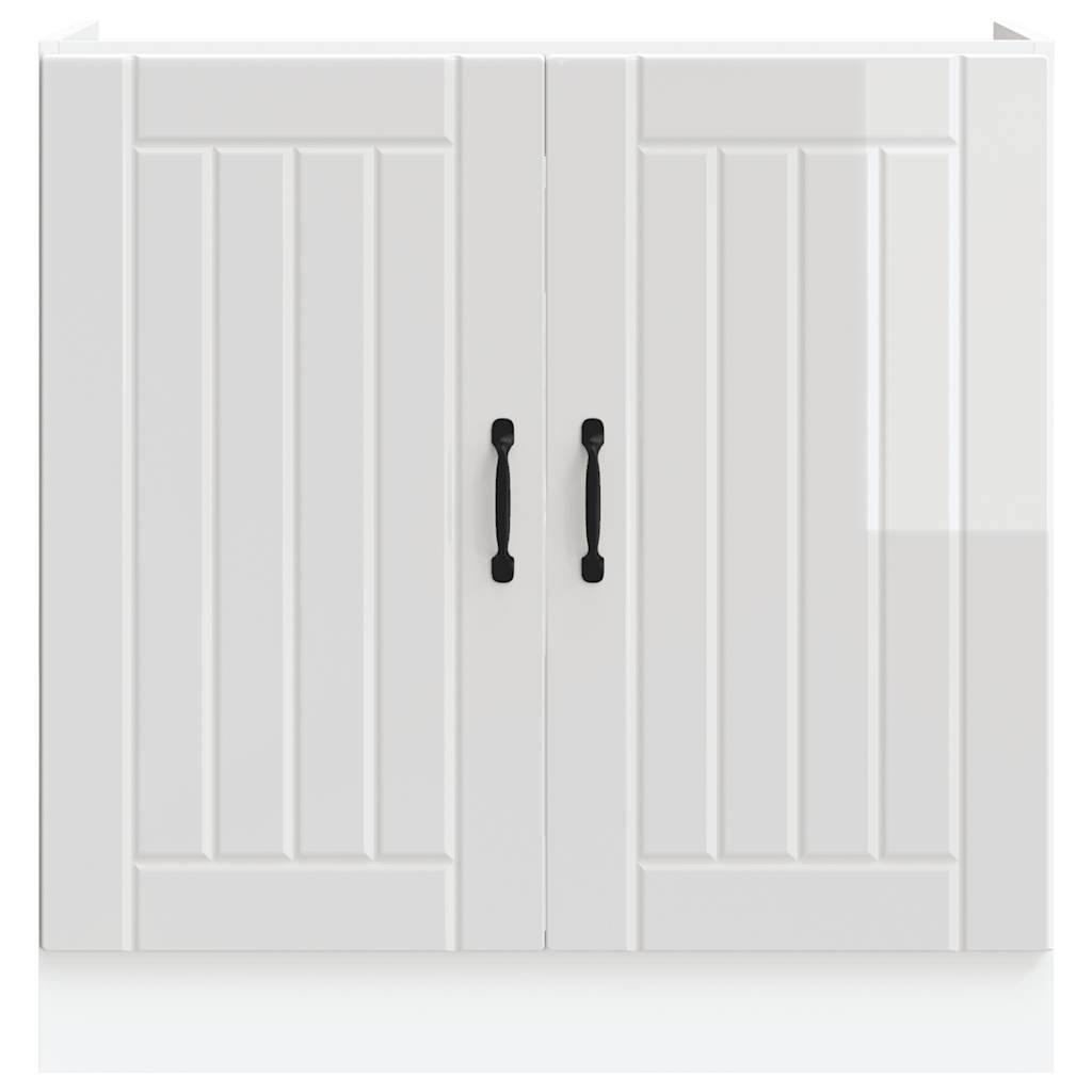 Mobile Base Lavello Lucca Bianco Lucido in Legno Multistrato 853689