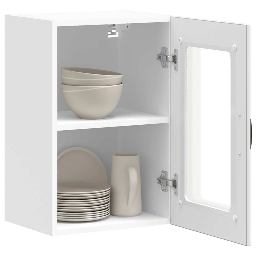 Pensile da Cucina con Porta in Vetro-Mobile Cucina da Parete Lucca Bianco