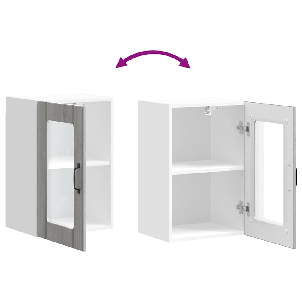 Pensile da Cucina con Porta in Vetro Lucca Grigio Sonoma 853773