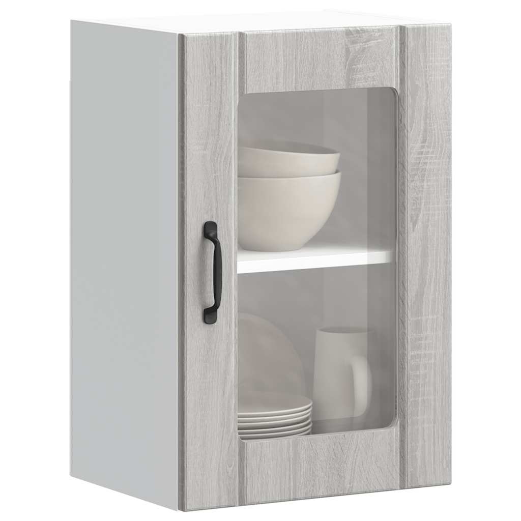 Pensile da Cucina con Porta in Vetro Lucca Grigio Sonoma 853773