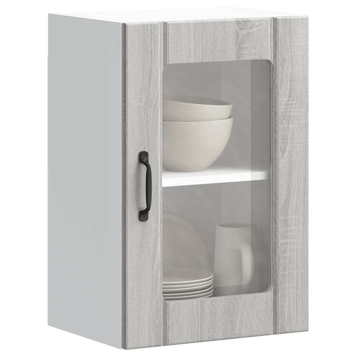 Pensile da Cucina con Porta in Vetro Lucca Grigio Sonoma 853773