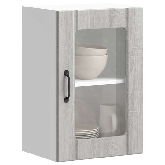 Pensile da Cucina con Porta in Vetro-Mobile Cucina da Parete Lucca Grigio Sonoma 480438
