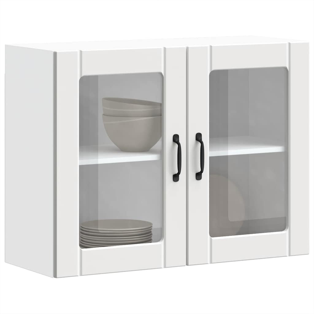 Pensile da Cucina con Porta in Vetro-Mobile Cucina da Parete Lucca Bianco Truciolato 840670
