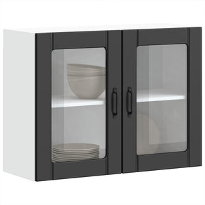 Pensile da Cucina con Porta in Vetro-Mobile Cucina da Parete Lucca Nero Truciolato 659610