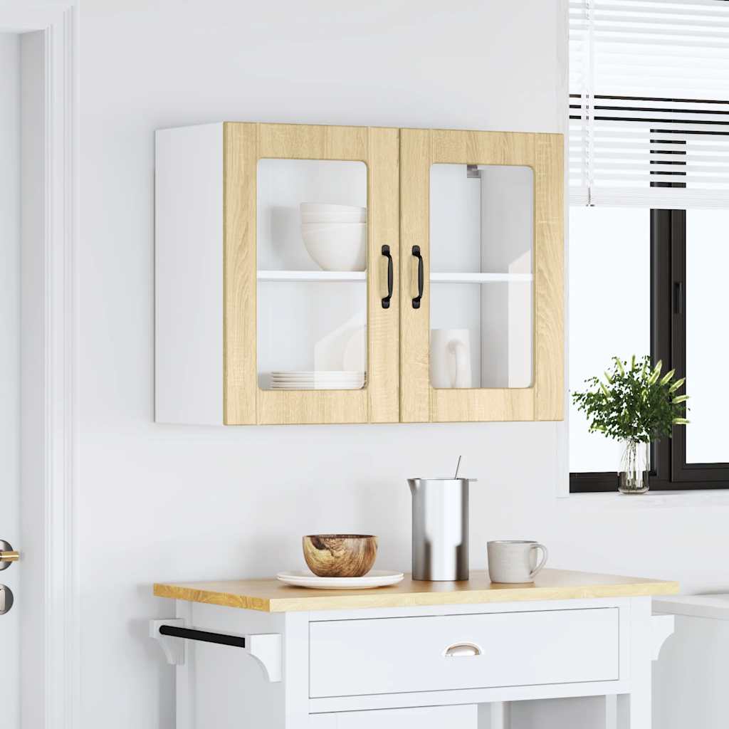 Pensile da Cucina con Porta in Vetro-Mobile Cucina da Parete Lucca Rovere Sonoma 442880