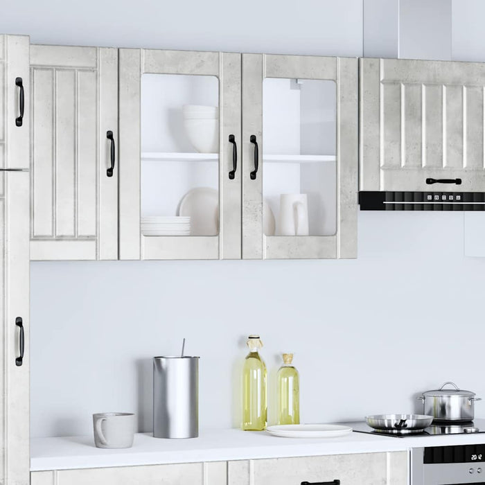 Pensile da Cucina con Porta in Vetro Lucca Grigio Cemento 853851