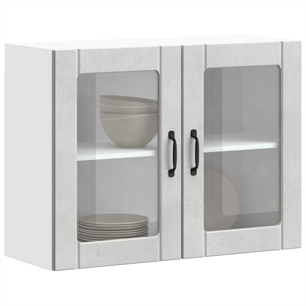 Pensile da Cucina con Porta in Vetro Lucca Grigio Cemento 853851