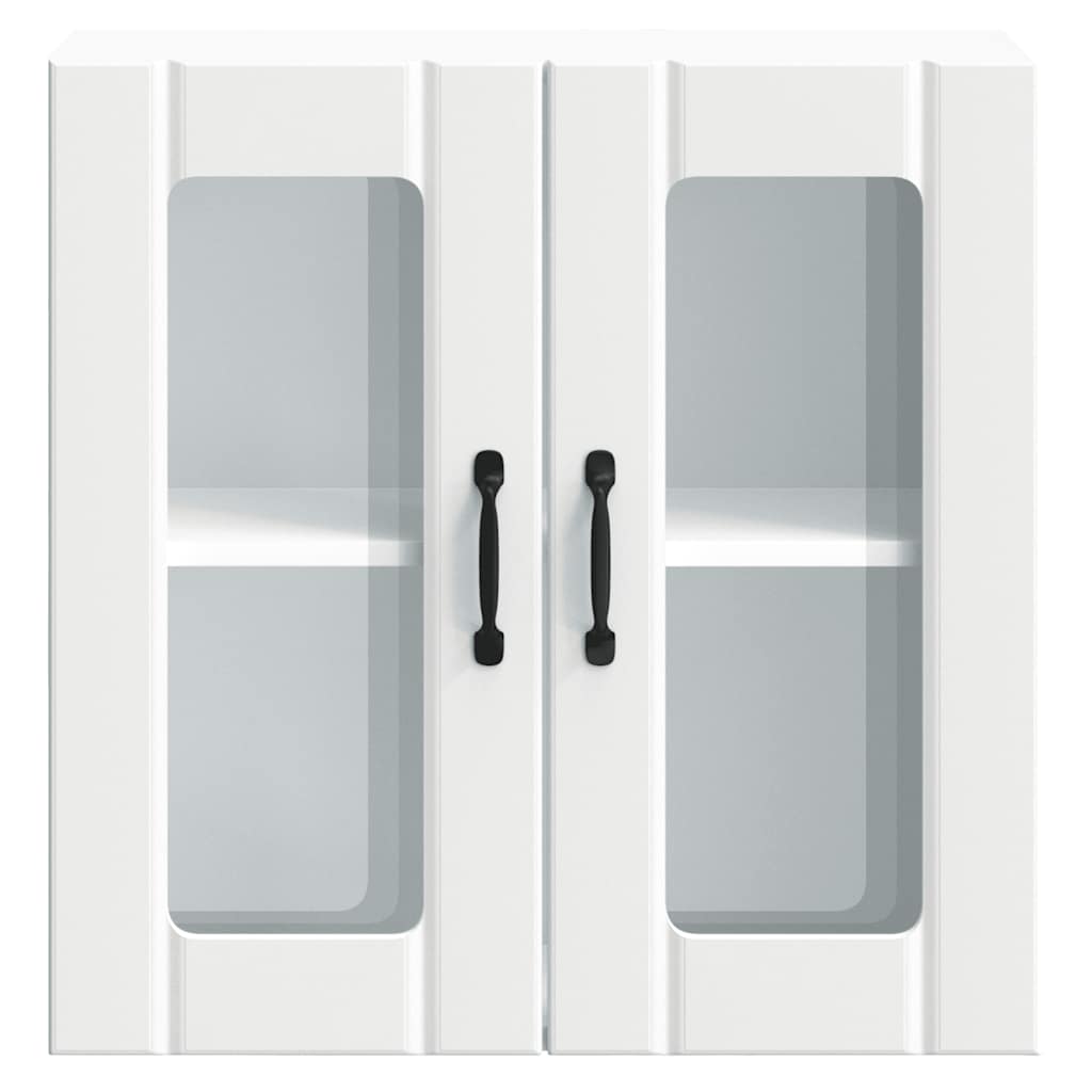 Pensile da Cucina con Porta in Vetro-Mobile Cucina da Parete Lucca Bianco Truciolato 509921