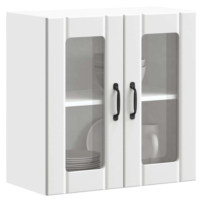 Pensile da Cucina con Porta in Vetro-Mobile Cucina da Parete Lucca Bianco Truciolato 509921