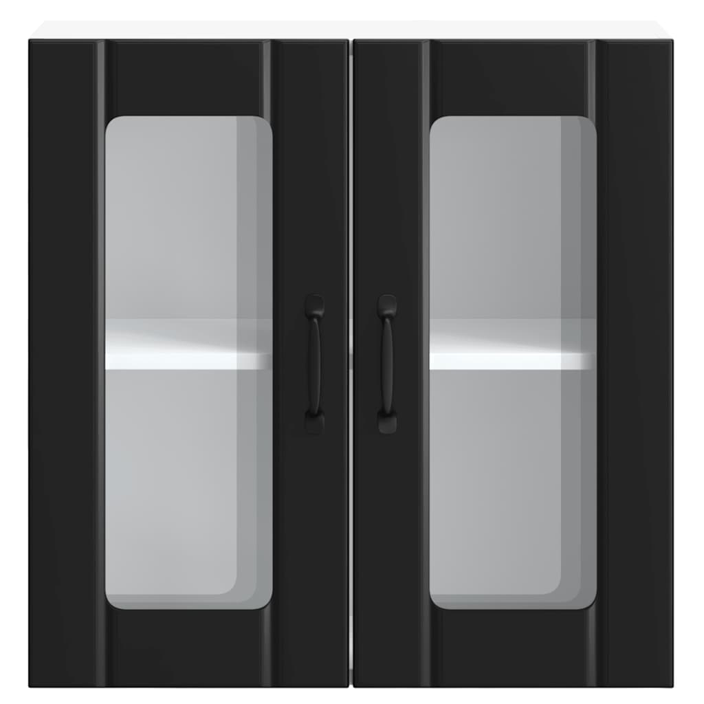 Pensile da Cucina con Porta in Vetro Lucca Nero Truciolato 853908