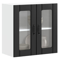 Pensile da Cucina con Porta in Vetro-Mobile Cucina da Parete Lucca Nero Truciolato 842658