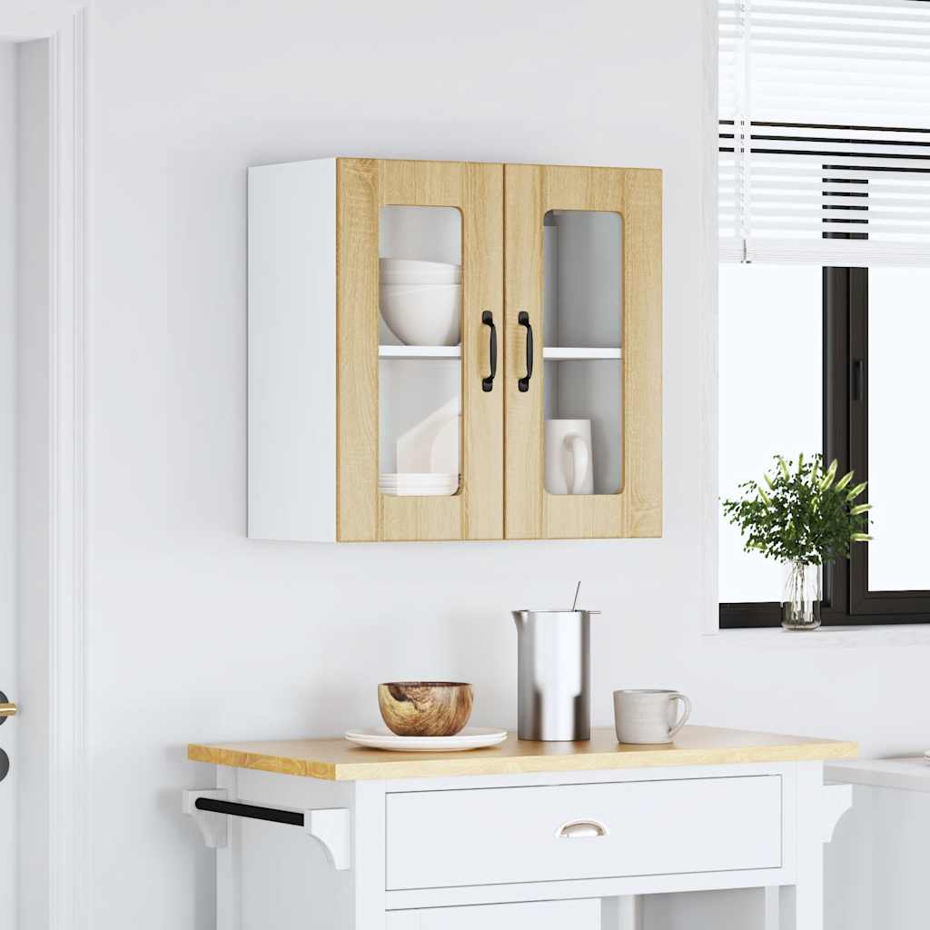 vidaXL Pensile da Cucina con Porta in Vetro Lucca Rovere Sonoma