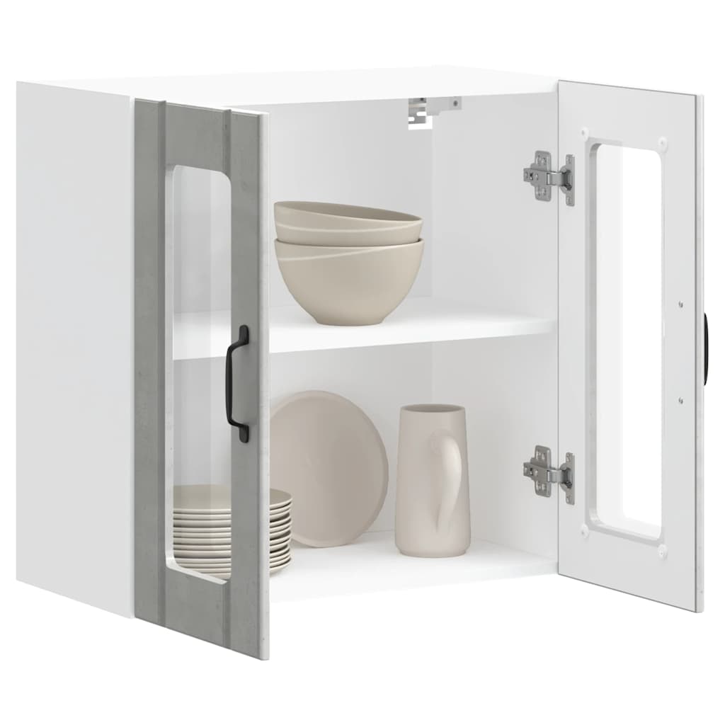 Pensile da Cucina con Porta in Vetro-Mobile Cucina da Parete Lucca Grigio Cemento 569572