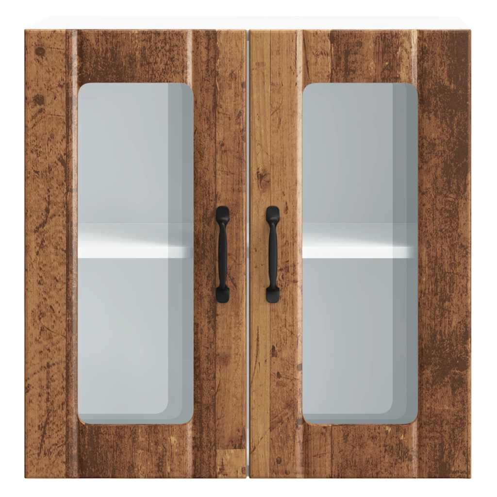 Pensile da Cucina con Porta in Vetro-Mobile Cucina da Parete Lucca Legno Vecchio 303506