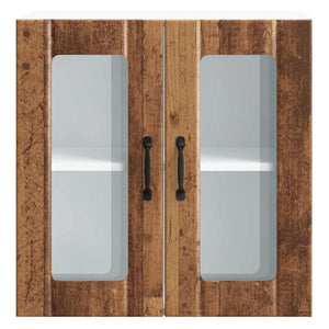 Pensile da Cucina con Porta in Vetro-Mobile Cucina da Parete Lucca Legno Vecchio 303506