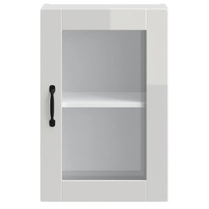 Pensile da Cucina con Porta in Vetro-Mobile Cucina da Parete Porto Bianco Lucido 609279