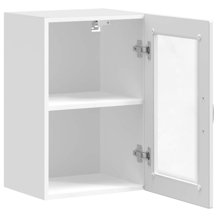 Pensile da Cucina con Porta in Vetro-Mobile Cucina da Parete Porto Bianco Lucido 609279