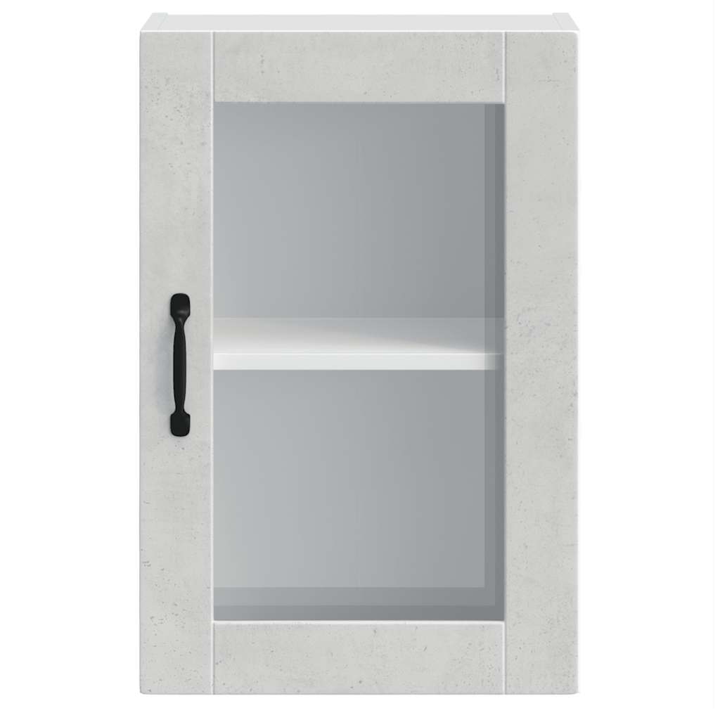 Pensile da Cucina con Porta in Vetro-Mobile Cucina da Parete Porto Grigio Cemento 979986