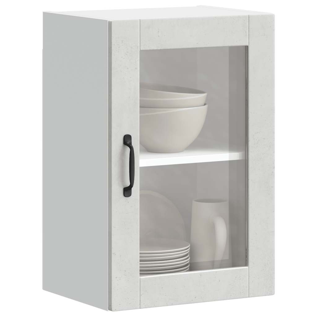 Pensile da Cucina con Porta in Vetro-Mobile Cucina da Parete Porto Grigio Cemento 979986