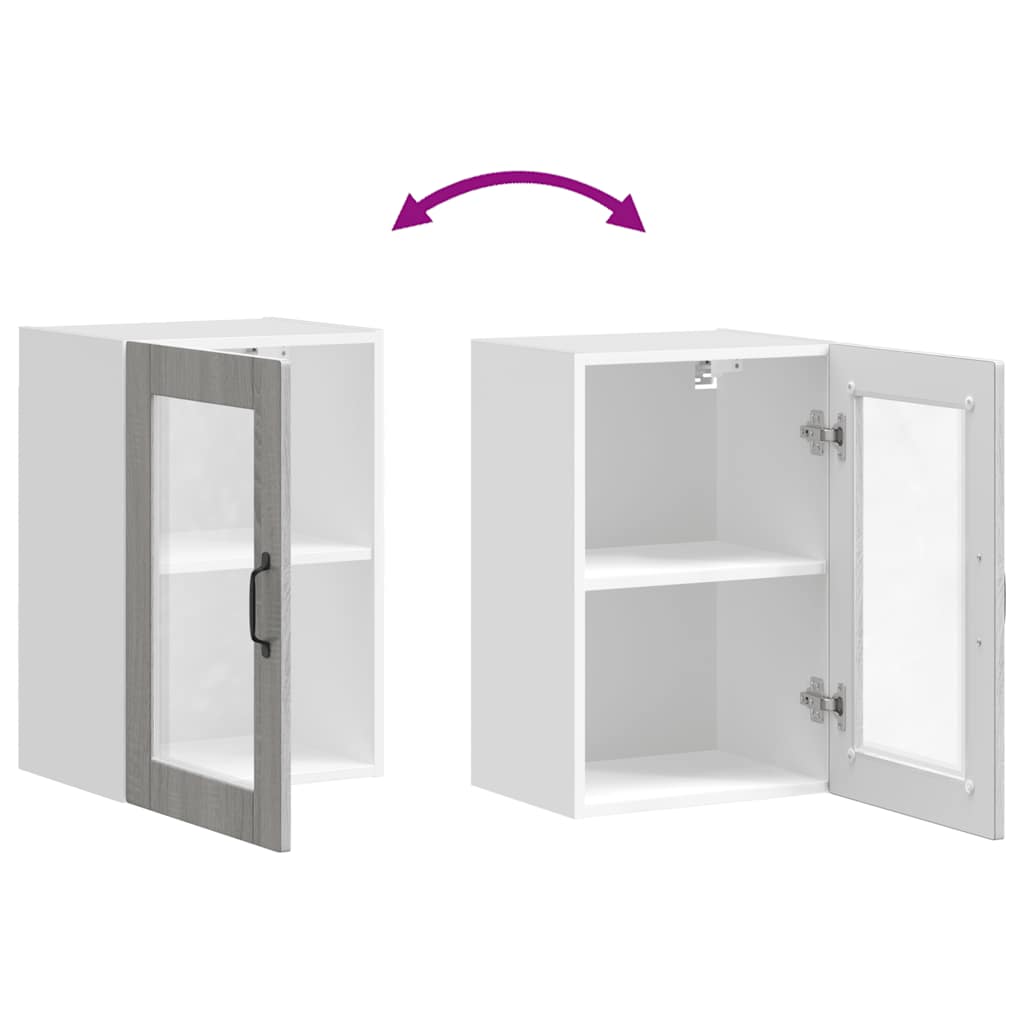 Pensile da Cucina con Porta in Vetro-Mobile Cucina da Parete Porto Grigio Sonoma 649798