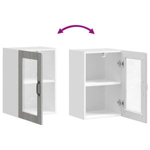 Pensile da Cucina con Porta in Vetro-Mobile Cucina da Parete Porto Grigio Sonoma 649798