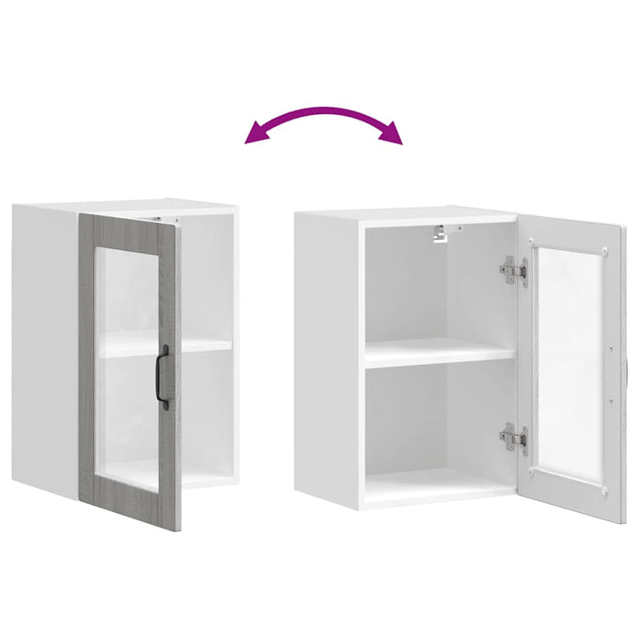 Pensile da Cucina con Porta in Vetro-Mobile Cucina da Parete Porto Grigio Sonoma 649798