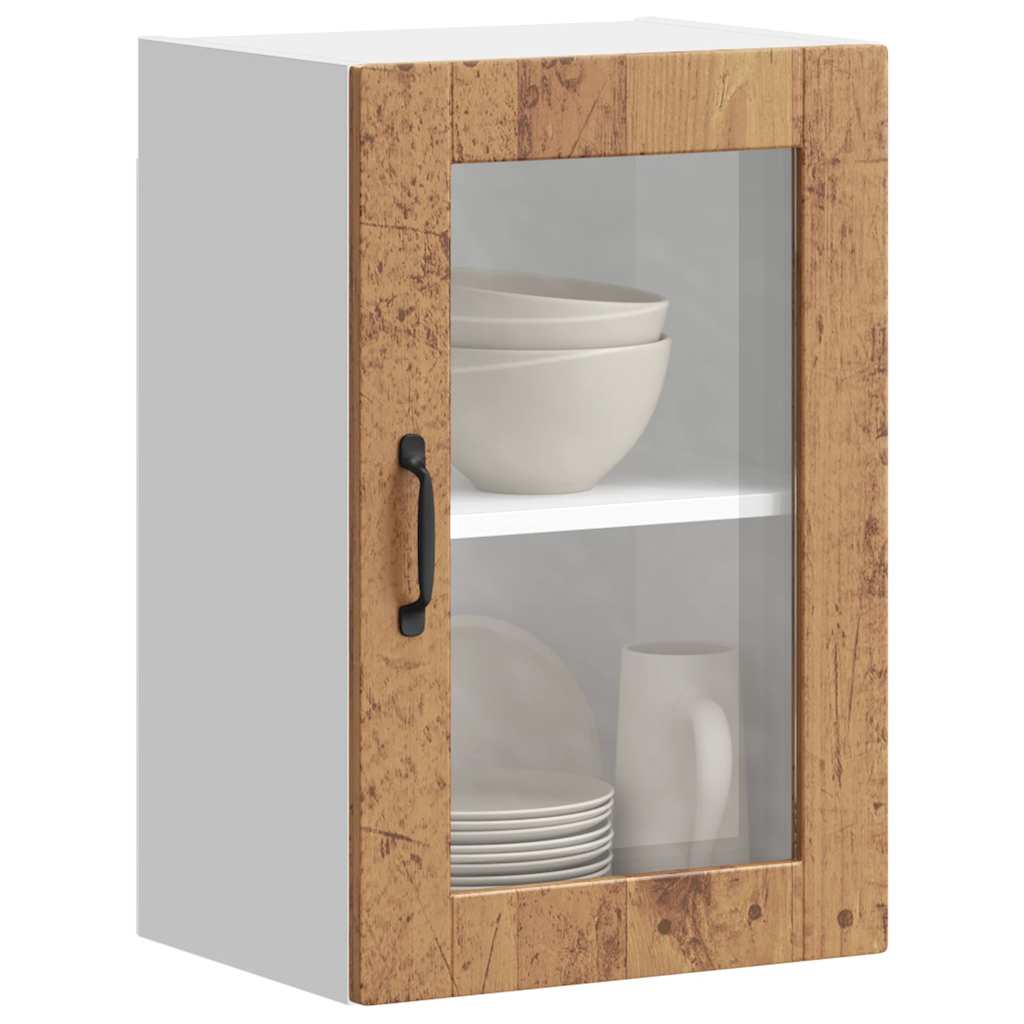 Pensile da Cucina con Porta in Vetro-Mobile Cucina da Parete Porto Legno Vecchio 539101