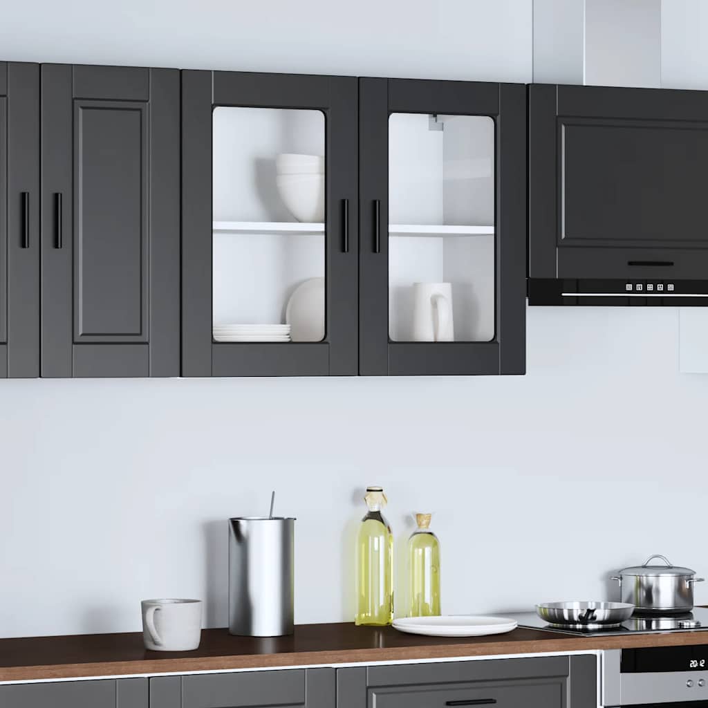 Pensile da Cucina con Porta in Vetro-Mobile Cucina da Parete Porto Nero 438696