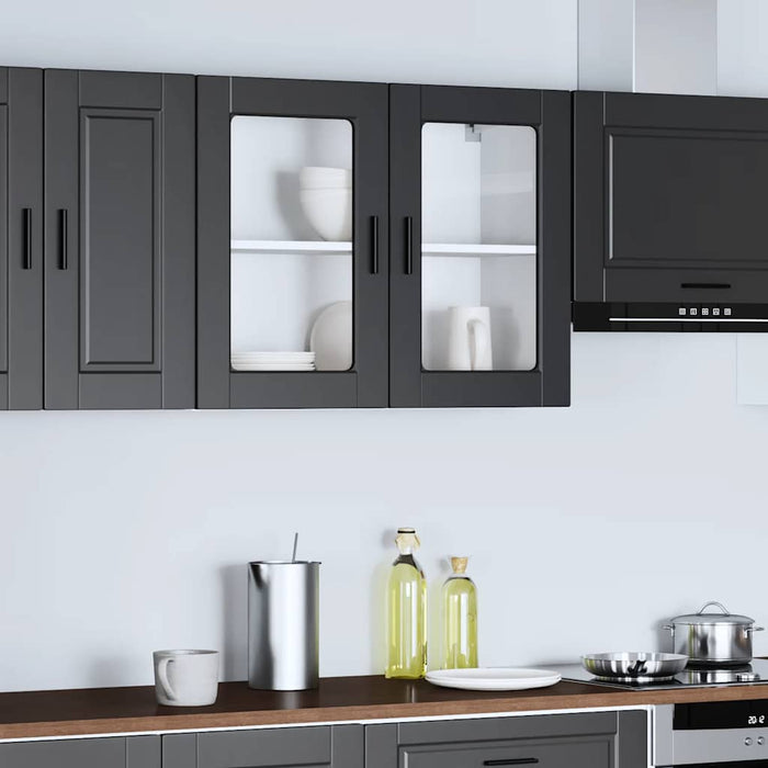Pensile da Cucina con Porta in Vetro-Mobile Cucina da Parete Porto Nero 438696