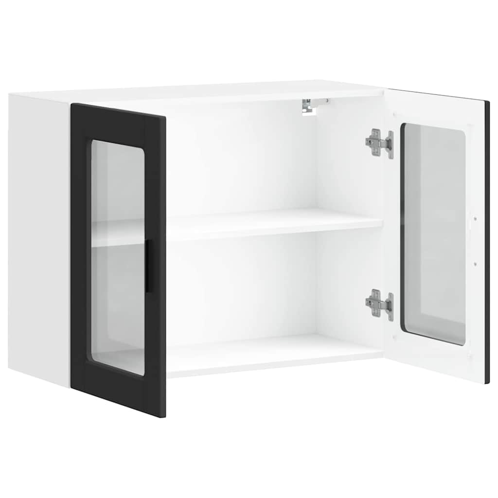 Pensile da Cucina con Porta in Vetro-Mobile Cucina da Parete Porto Nero 438696