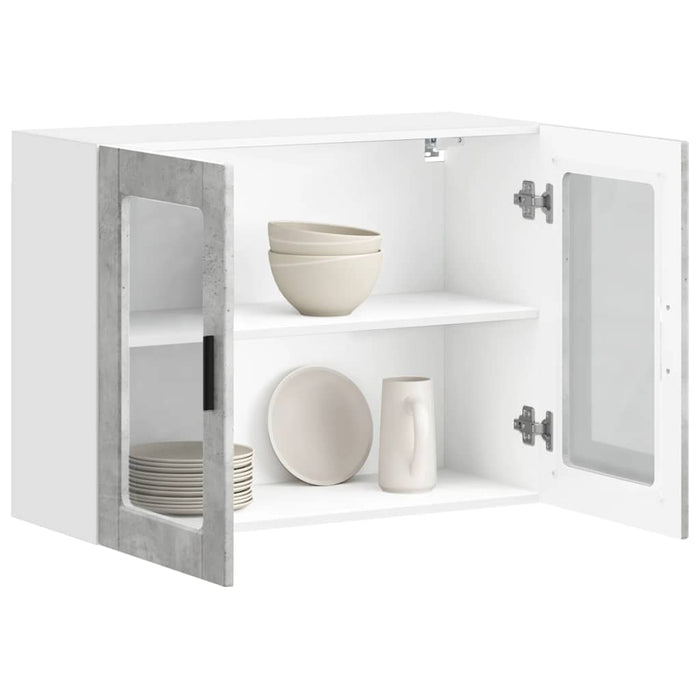 Pensile da Cucina con Porta in Vetro-Mobile Cucina da Parete Porto Grigio Cemento 225545