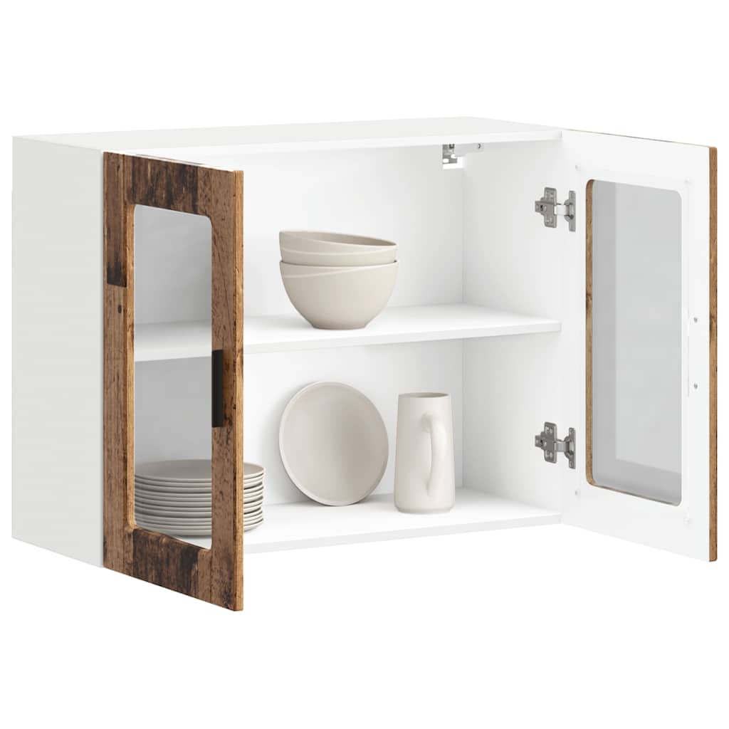 Pensile da Cucina con Porta in Vetro-Mobile Cucina da Parete Porto Legno Vecchio 788308