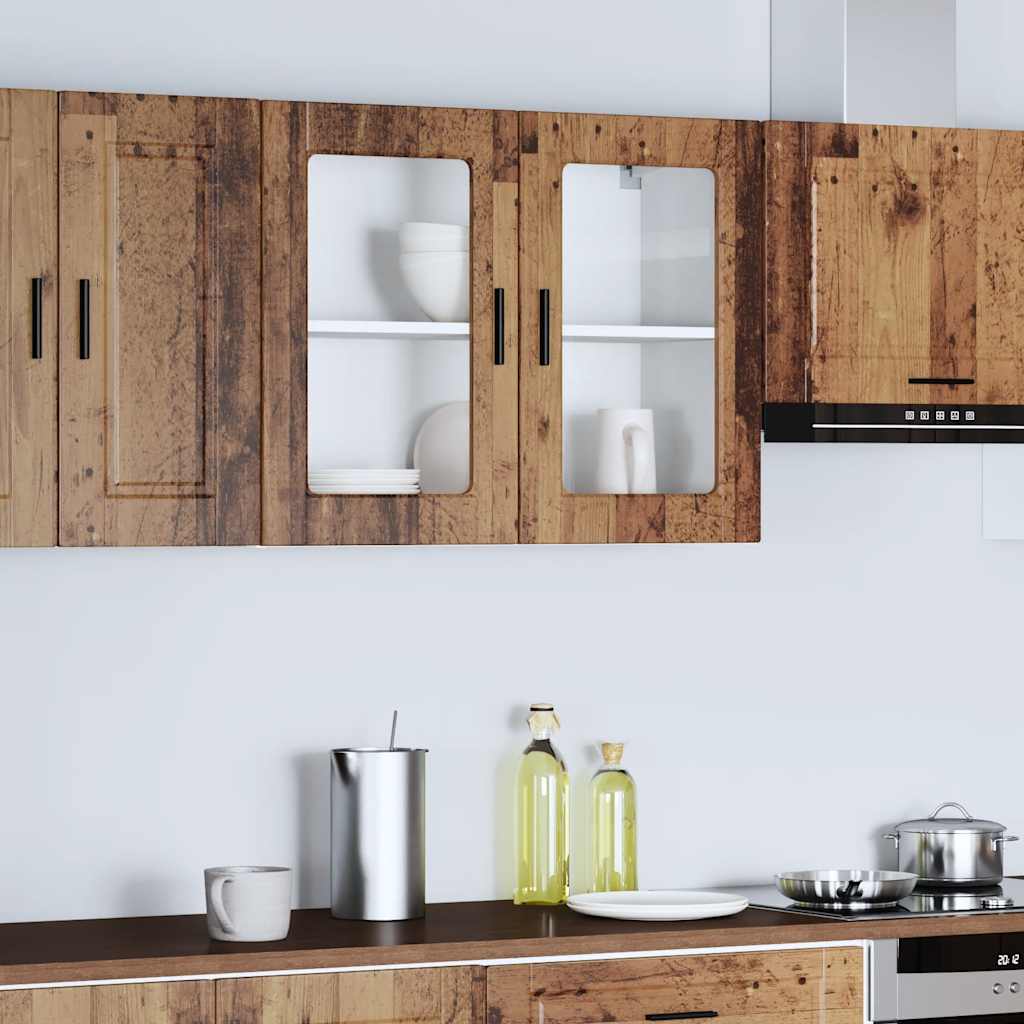 Pensile da Cucina con Porta in Vetro-Mobile Cucina da Parete Porto Legno Vecchio 788308