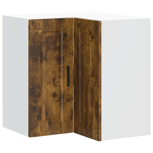 Pensile da Cucina ad Angolo-Mobile Cucina da Parete Porto Rovere Fumo Legno Multistrato