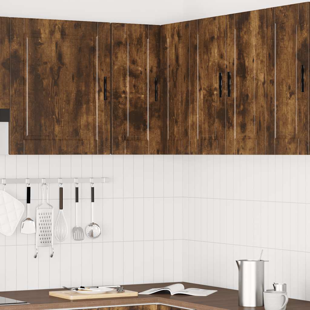 Pensile da Cucina ad Angolo-Mobile Cucina da Parete Porto Rovere Fumo Legno Multistrato