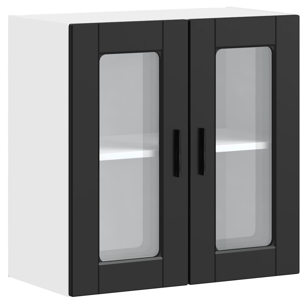 Pensile da Cucina con Porta in Vetro-Mobile Cucina da Parete Porto Nero 297261