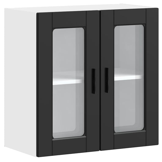 Pensile da Cucina con Porta in Vetro-Mobile Cucina da Parete Porto Nero 297261