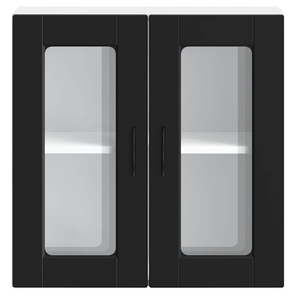 Pensile da Cucina con Porta in Vetro-Mobile Cucina da Parete Porto Nero 297261