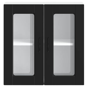 Pensile da Cucina con Porta in Vetro-Mobile Cucina da Parete Porto Nero 297261