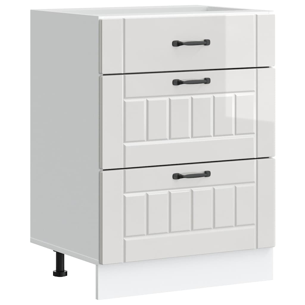 Mobiletto da cucina-Armadio da cucina "Lucca" Bianco lucido in legno ingegnerizzato 618726