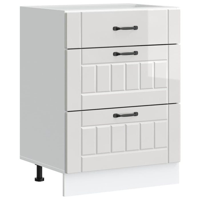 Mobiletto da cucina-Armadio da cucina "Lucca" Bianco lucido in legno ingegnerizzato 618726